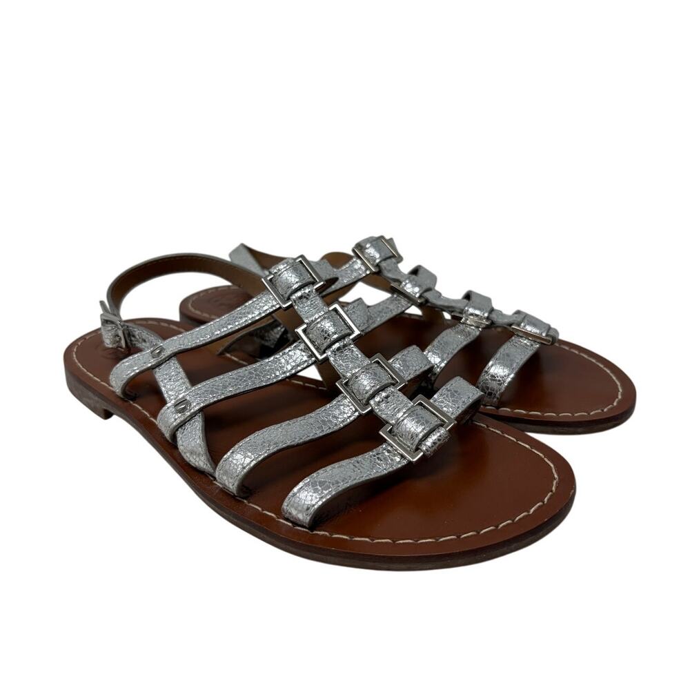 Tory Burch Reggie Flat Gladiator Silver Metallic Snakeskin Sandals Womens Sz 6.5